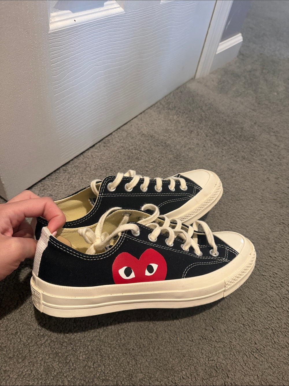 Converse Black Canvas Low-Top Sneakers with Red Heart Graphic